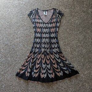 BCBGMAXAZRIA Violet Feather Cascade Jacquard A-Line Dress Size XXS